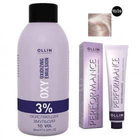 Ollin Professional Набор Перманентная крем-краска для волос Ollin Color оттенок 1026 светлый блондин розовый 60 мл  Окисляющая эмульсия Oxy 3 90 мл. фото