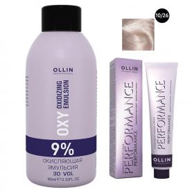 Ollin Professional Набор Перманентная крем-краска для волос Ollin Color оттенок 1026 светлый блондин розовый 60 мл  Окисляющая эмульсия Oxy 9 90 мл. фото