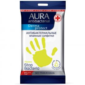 Aura Влажные антибактериальные салфетки Derma Protect с экстрактом ромашки, 15 шт. фото
