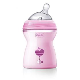 Chicco Бутылочка Розовая Natural Feeling, соска с наклоном и флексорами, 0мес., 250 мл. фото