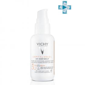 Vichy Невесомый солнцезащитный флюид для лица против признаков фотостарения UV-Age Daily SPF 50, тонирующий, 40 мл. фото