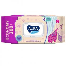 Aura Влажные целлюлозные салфетки для детей Ultra Comfort в упаковке с крышкой 0, 200 шт. фото