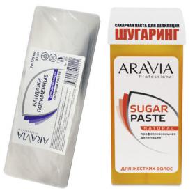 Aravia Professional Комплект  Бандаж полимерный, 70х175 мм, 30 шт   Паста сахарная для депиляции в картридже Натуральна. фото