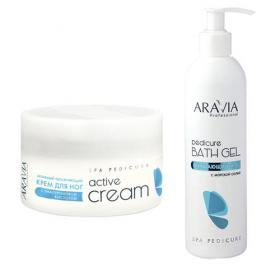 Aravia Professional Комплект Очищающий гель с морской солью Pedicure Bath Gel, 300 мл  Активный увлажняющий крем с гиалуроновой кислотой Active Cream, 150 мл. фото