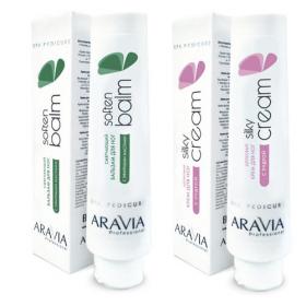 Aravia Professional Комплект Смягчающий бальзам для ног с эфирными маслами Soften Balm, 100 мл  Крем для ног шёлковый с пудрой Silky Cream, 100 мл. фото