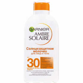 Garnier Водостойкое солнцезащитное молочко Ambre Solaire, увлажнение 24ч, SPF 30, 200 мл. фото