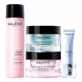 Galenic Beauty must have Лосьон-уход для лица 200 мл  Гель-крем для сияния кожи 50 мл  Ночной хроно-активный гель-уход 50 мл  Ультра-охлаждающий крем для кожи вокруг глаз 15 мл. фото