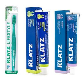 Klatz Набор Зубная паста Целебные травы 75 млРеминерализация эмали 75 млЗубная щетка средняя. фото