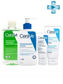 CeraVe Набор Базовый Увлажняющий Очищающая мицеллярная вода 295 мл  Лосьон для лица 52 мл   Лосьон 88 мл  Крем для ног 88 мл. фото