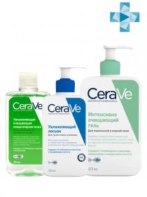 CeraVe Комплект для жирной и нормальной кожи Увлажняющий лосьон 236 мл  Очищающий гель 473 мл  Мицеллярная вода 295 мл. фото