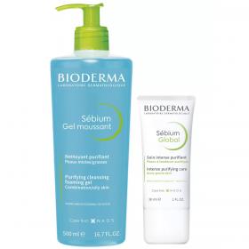 Bioderma Набор крем Global против воспалений и черных точек 30 мл  очищающий гель 500 мл. фото