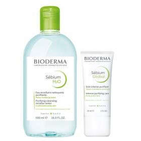 Bioderma Набор интенсивный оздоравливающий уход Global 30 мл  мицеллярная вода H2O 500 мл. фото