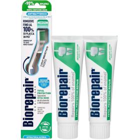 Biorepair Набор защита Total 24х7 Зубная щетка CURVE Protezione Totale  Зубная паста Total Protection, 75 мл  Зубная паста Total Protection, 75 мл. фото