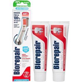Biorepair Набор Уход за чувствительными зубами Зубная паста Fast Sensitive Repair, 75 мл  Зубная паста Fast Sensitive Repair, 75 мл  Зубная щетка CURVE Denti Sensibili. фото
