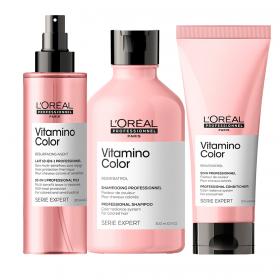 Loreal Professionnel Набор Vitamino Color Шампунь, 300 мл  Кондиционер, 200 мл  Термозащитный спрей, 190 мл. фото