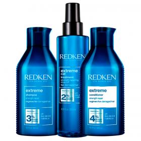 Redken Набор Extreme Восстанавливающий шампунь, 300 мл  Восстанавливающий кондиционер, 300 мл  Терапевтический Смываемый уход Cat, 200 мл. фото