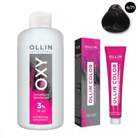 Ollin Professional Набор Перманентная крем-краска для волос Ollin Color оттенок 471 шатен коричнево-пепельный 100 мл  Окисляющая эмульсия Oxy 3 150 мл. фото
