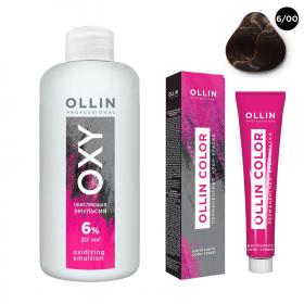 Ollin Professional Набор Перманентная крем-краска для волос Ollin Color оттенок 600 темно-русый глубокий 100 мл  Окисляющая эмульсия Oxy 6 150 мл. фото