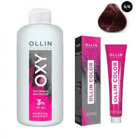 Ollin Professional Набор Перманентная крем-краска для волос Ollin Color оттенок 66 темно-русый красный 100 мл  Окисляющая эмульсия Oxy 3 150 мл. фото