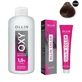 Ollin Professional Набор Перманентная крем-краска для волос Ollin Color оттенок 700 русый глубокий 100 мл  Окисляющая эмульсия Oxy 1,5 150 мл. фото