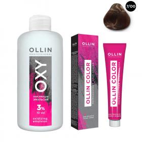 Ollin Professional Набор Перманентная крем-краска для волос Ollin Color оттенок 700 русый глубокий 100 мл  Окисляющая эмульсия Oxy 3 150 мл. фото