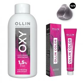 Ollin Professional Набор Перманентная крем-краска для волос Ollin Color оттенок 108 светлый блондин жемчужный 100 мл  Окисляющая эмульсия Oxy 1,5 150 мл. фото
