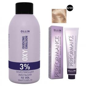 Ollin Professional Набор Перманентная крем-краска для волос Ollin Performance оттенок 900 блондин глубокий 60 мл  Окисляющая эмульсия Oxy 3 90 мл. фото