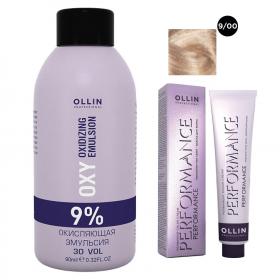 Ollin Professional Набор Перманентная крем-краска для волос Ollin Performance оттенок 900 блондин глубокий 60 мл  Окисляющая эмульсия Oxy 9 90 мл. фото