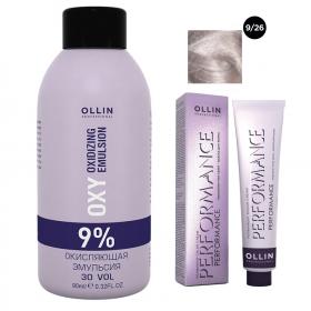 Ollin Professional Набор Перманентная крем-краска для волос Ollin Performance оттенок 926 блондин розовый 60 мл  Окисляющая эмульсия Oxy 9 90 мл. фото