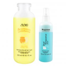 Kapous Professional Набор для волос Молоко и мёд шампунь 350 мл  увлажняющая сыворотка 200 мл . фото
