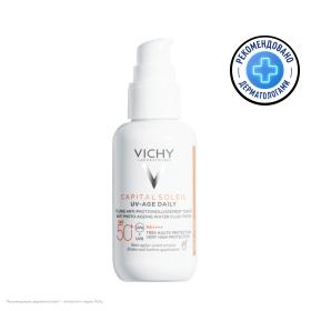 Vichy Невесомый солнцезащитный флюид для лица против признаков фотостарения UV-Age Daily SPF 50, тонирующий, 40 мл. фото