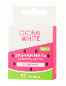 Global White Вощеная зубная нить со вкусом арбуза, 50 м. фото