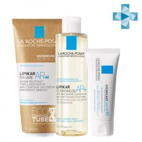 La Roche-Posay Набор для сухой и склонной к атопии кожи младенцев, детей и взрослых липидовосполняющий бальзам 200 мл  смягчающее масло 200 мл  мультивосстанавливающий успокаивающий бальзам B5 40 мл. фото