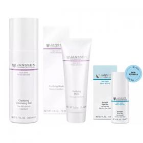 Janssen Cosmetics Набор Очищение и увлажнение для комбинированной и жирной кожи маска 75 мл  гель для глаз 15 мл  очищающий гель 200 мл. фото