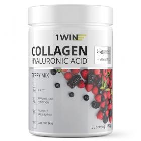 1Win Комплекс Коллаген с гиалуроновой кислотой и витамином С ягодный микс, 30 порций, 180 г. фото
