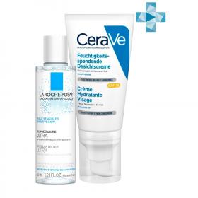 CeraVe Набор Увлажняющий лосьон CeraVe для нормальной и сухой кожи лица SPF 25, 52 мл  Мицеллярная вода La Roche-Posay Ultra для чувствительной кожи, 50 мл. фото