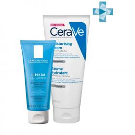 CeraVe Набор Увлажняющий крем CeraVe, 177 мл  Очищающий гель Lipikar, 100 мл. фото