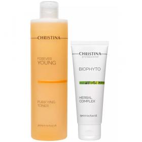 Christina Набор для глубокого очищения кожи тоник, 300 мл  пилинг, 75 мл. фото