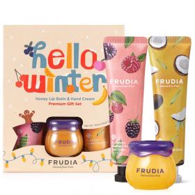Frudia Подарочный набор Hello Winter бальзам для губ, 10 г  кремы для рук с малиной и кокосом, 2 х 30 г. фото