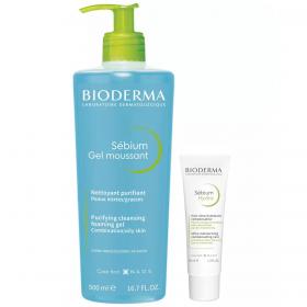 Bioderma Набор для увлажнения жирной кожи крем, 40 мл  гель, 500 мл. фото