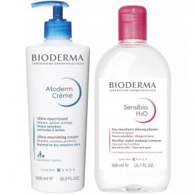 Bioderma Набор бестселлеров крем, 500 мл  мицеллярная вода, 500 мл. фото