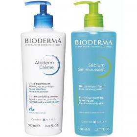 Bioderma Набор бестселлеров крем, 500 мл  очищающий гель, 500 мл. фото