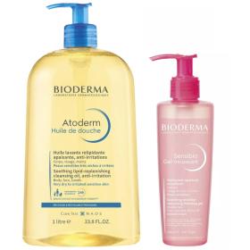 Bioderma Набор для комплексного ухода масло для душа, 1 л  очищающий гель, 200 мл. фото