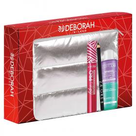 Deborah Подарочный набор  3 в косметичке тушь для ресниц Like A Pro  карандаш для век  cредство для снятия водостойкого макияжа. фото
