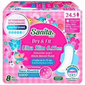 Sanita Супервпитывающие ультратонкие гигиенические прокладки Dry  Fit Ultra Slim 24,5 см, 8 шт. фото