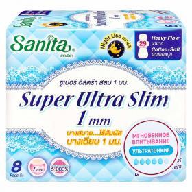 Sanita Ночные мягкие ультратонкие супервпитывающие гигиенические прокладки Super Ultra Slim 29 см, 8 шт. фото