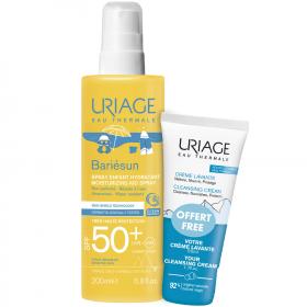 Uriage Набор увлажняющий спрей для детей SPF 50, 200 мл  очищающий пенящийся крем 50 мл. фото