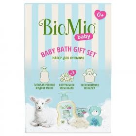 BioMio Детский набор для купания Baby 0 жидкое мыло 300 мл  крем-мыло 90 г  мочалка. фото