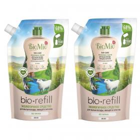 BioMio Экологичное средство без запаха для мытья посуды сменный блок, 2 х 500 мл Refill. фото