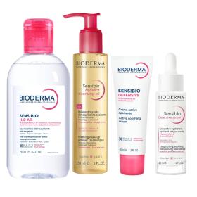 Bioderma Набор средств для чувствительной кожи крем 40 мл  сыворотка 30 мл  масло 150 мл  мицеллярная вода 250 мл. фото